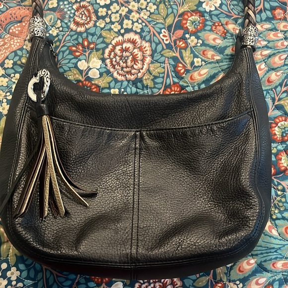 Brighton Barbados zip top  Black Leather Shoulder Bag - Picture 2 of 12